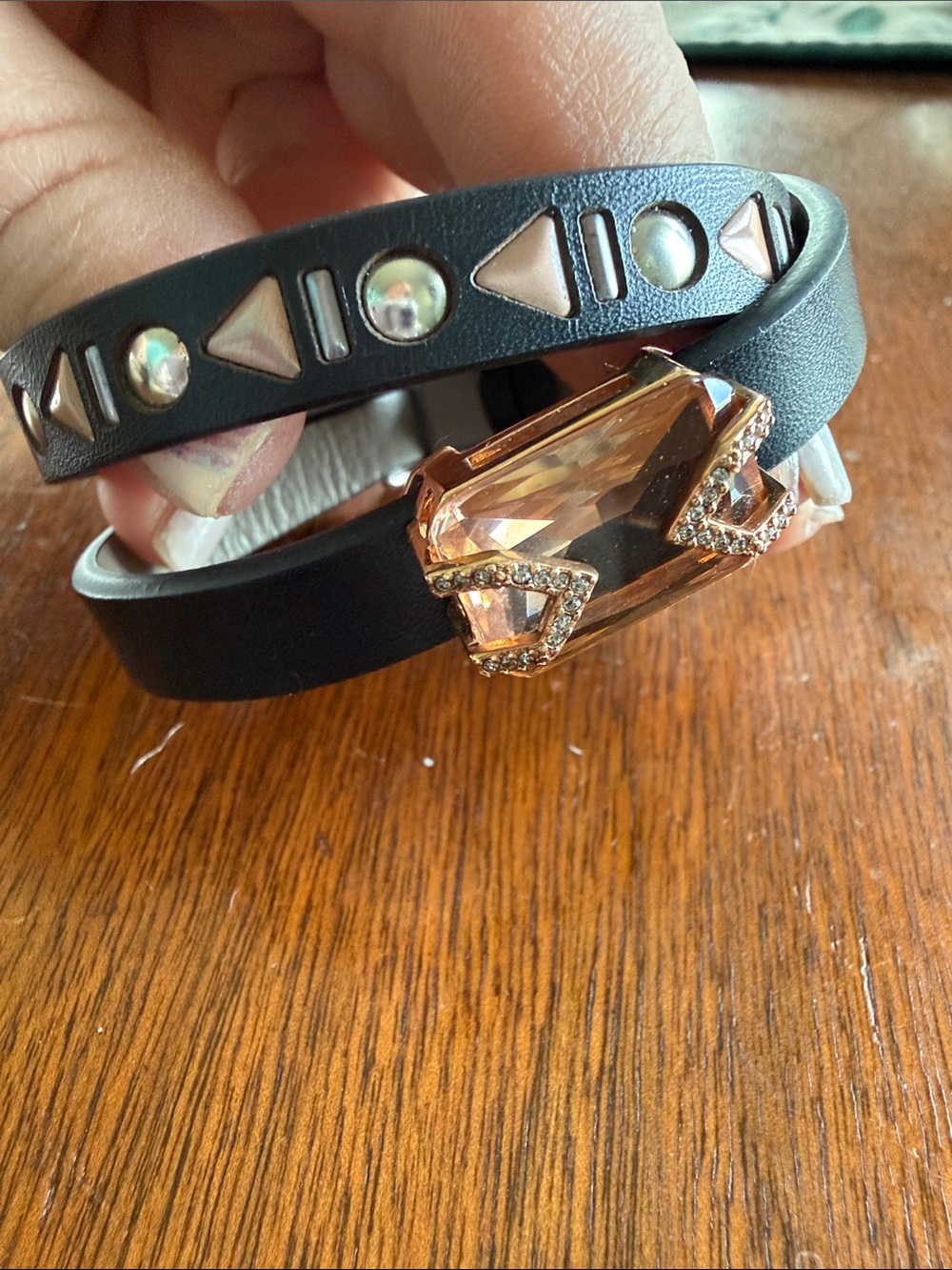 KEEP Collective leather Black Wrap Bracelet with Rose Gold Crystal Accent